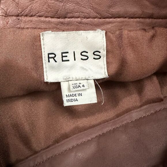 REISS Women’s Eliza Dusty Rose Lamb Leather Fully Lined Mini Skirt Size 4 - Picture 3 of 6